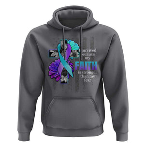 Suicide Prevention Awareness Hoodie I Survived Because My Faith Is Stronger Than My Fear Ribbon Flower USA Flag TS11 Charcoal Print Your Wear