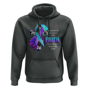 Suicide Prevention Awareness Hoodie I Survived Because My Faith Is Stronger Than My Fear Ribbon Flower USA Flag TS11 Dark Heather Print Your Wear