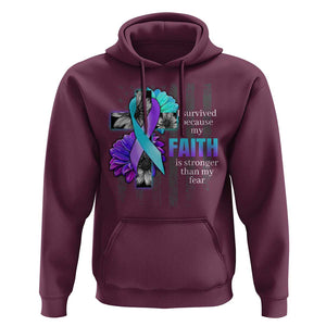 Suicide Prevention Awareness Hoodie I Survived Because My Faith Is Stronger Than My Fear Ribbon Flower USA Flag TS11 Maroon Print Your Wear