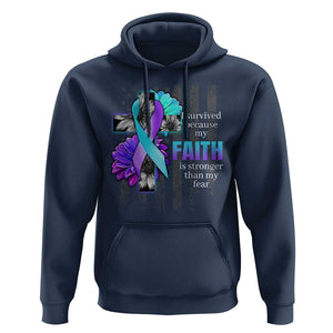 Suicide Prevention Awareness Hoodie I Survived Because My Faith Is Stronger Than My Fear Ribbon Flower USA Flag TS11 Navy Print Your Wear