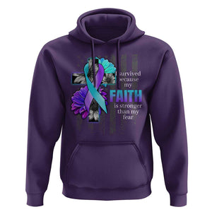 Suicide Prevention Awareness Hoodie I Survived Because My Faith Is Stronger Than My Fear Ribbon Flower USA Flag TS11 Purple Print Your Wear