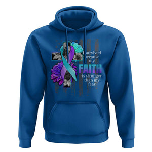 Suicide Prevention Awareness Hoodie I Survived Because My Faith Is Stronger Than My Fear Ribbon Flower USA Flag TS11 Royal Blue Print Your Wear