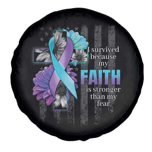 Suicide Prevention Awareness Spare Tire Cover I Survived Because My Faith Is Stronger Than My Fear Ribbon Flower USA Flag TS11 Print Your Wear