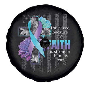 Suicide Prevention Awareness Spare Tire Cover I Survived Because My Faith Is Stronger Than My Fear Ribbon Flower USA Flag TS11 Print Your Wear