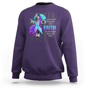 Suicide Prevention Awareness Sweatshirt I Survived Because My Faith Is Stronger Than My Fear Ribbon Flower USA Flag TS11 Purple Print Your Wear