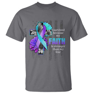 Suicide Prevention Awareness T Shirt I Survived Because My Faith Is Stronger Than My Fear Ribbon Flower USA Flag TS11 Charcoal Print Your Wear