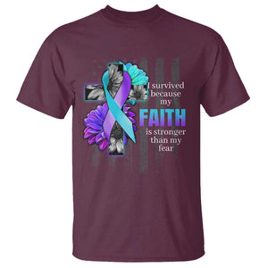 Suicide Prevention Awareness T Shirt I Survived Because My Faith Is Stronger Than My Fear Ribbon Flower USA Flag TS11 Maroon Print Your Wear