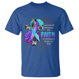 Suicide Prevention Awareness T Shirt I Survived Because My Faith Is Stronger Than My Fear Ribbon Flower USA Flag TS11 Royal Blue Print Your Wear