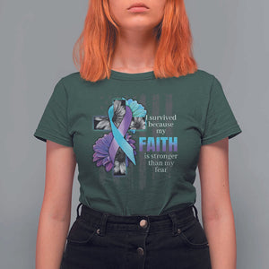 Suicide Prevention Awareness T Shirt For Women I Survived Because My Faith Is Stronger Than My Fear Ribbon Flower USA Flag TS11 Dark Forest Green Print Your Wear