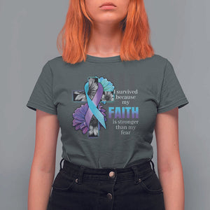 Suicide Prevention Awareness T Shirt For Women I Survived Because My Faith Is Stronger Than My Fear Ribbon Flower USA Flag TS11 Dark Heather Print Your Wear