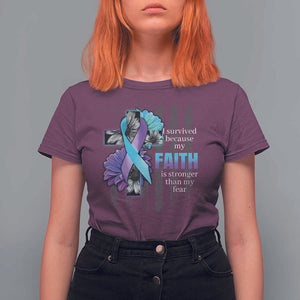 Suicide Prevention Awareness T Shirt For Women I Survived Because My Faith Is Stronger Than My Fear Ribbon Flower USA Flag TS11 Maroon Print Your Wear