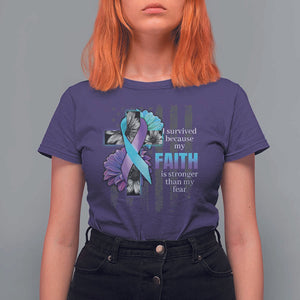 Suicide Prevention Awareness T Shirt For Women I Survived Because My Faith Is Stronger Than My Fear Ribbon Flower USA Flag TS11 Purple Print Your Wear