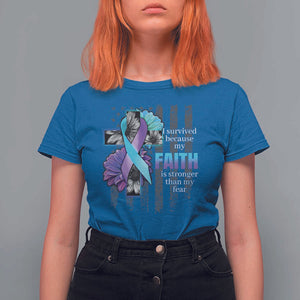 Suicide Prevention Awareness T Shirt For Women I Survived Because My Faith Is Stronger Than My Fear Ribbon Flower USA Flag TS11 Royal Blue Print Your Wear