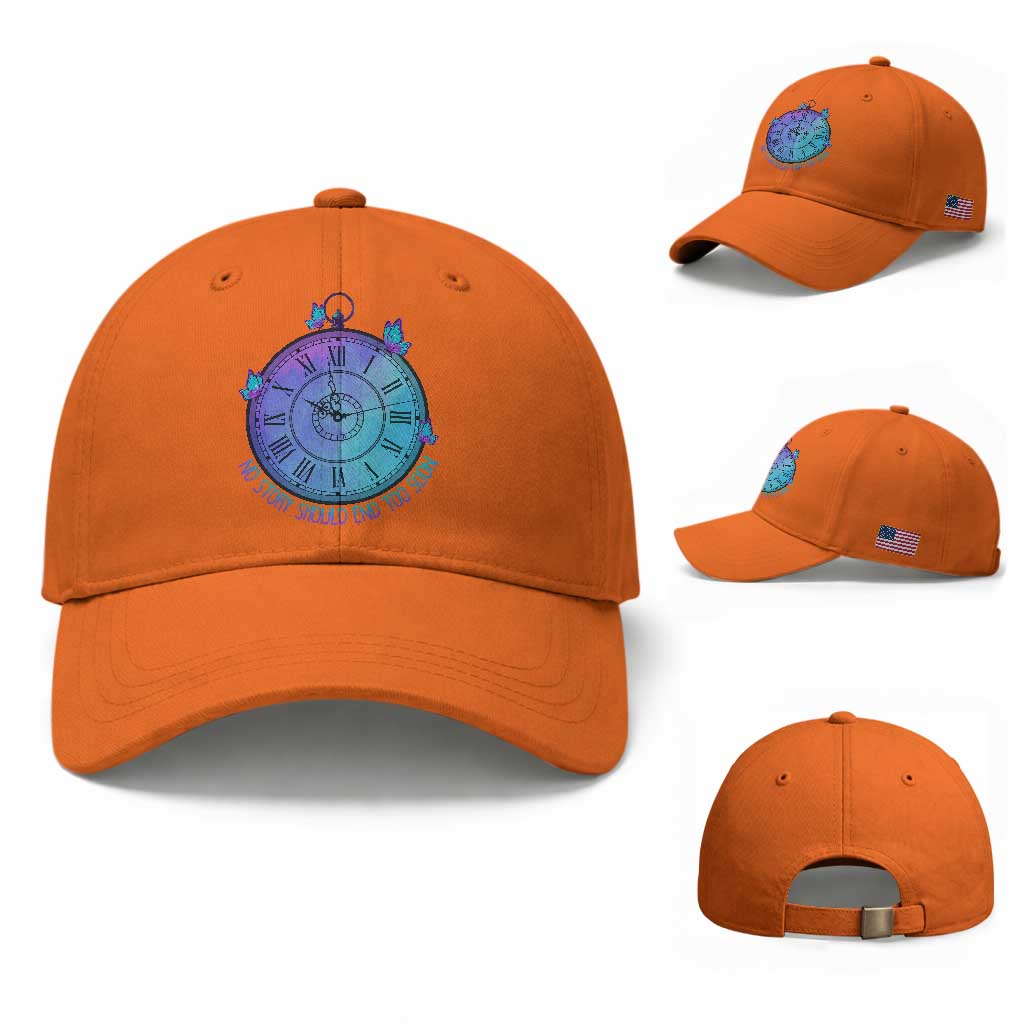 Suicide Prevention Awareness Baseball Cap No Story Should End Too Soon Butterfly Clock TS11 Baseball Cap Universal Fit Orange Print Your Wear