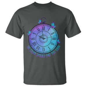 Suicide Prevention Awareness T Shirt No Story Should End Too Soon Butterfly Clock TS11 Dark Heather Print Your Wear