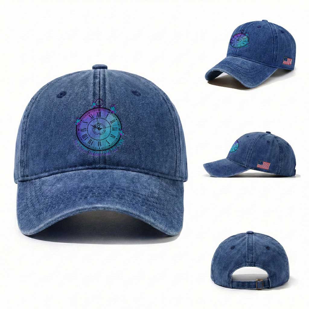 Suicide Prevention Awareness Washed Cotton Baseball Cap No Story Should End Too Soon Butterfly Clock TS11 Washed Cap Universal Fit Royal Blue Print Your Wear
