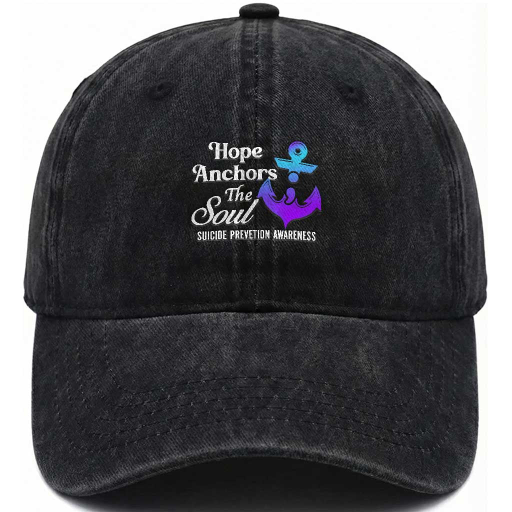 Suicide Prevention Awareness Washed Cotton Baseball Cap Hope Anchors The Soul Teal And Purple Semicolon TS11 Print Your Wear