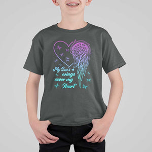 Suicide Prevention Awareness T Shirt For Kid My Son's Wings Cover My Heart Butterfly TS11 Dark Heather Print Your Wear