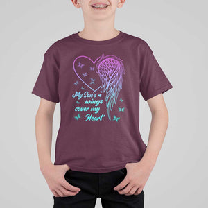 Suicide Prevention Awareness T Shirt For Kid My Son's Wings Cover My Heart Butterfly TS11 Maroon Print Your Wear