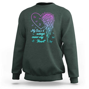 Suicide Prevention Awareness Sweatshirt My Son's Wings Cover My Heart Butterfly TS11 Dark Forest Green Print Your Wear