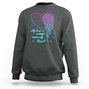 Suicide Prevention Awareness Sweatshirt My Son's Wings Cover My Heart Butterfly TS11 Dark Heather Print Your Wear