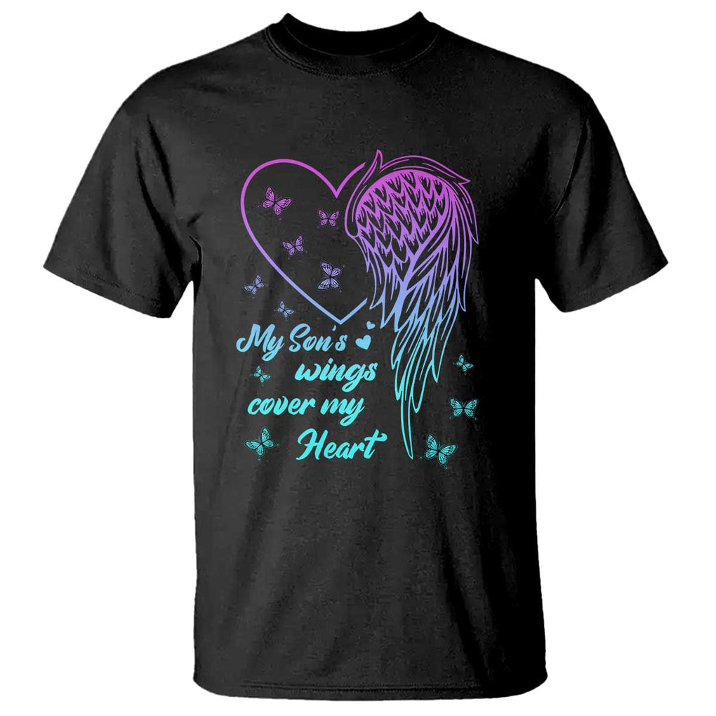 Suicide Prevention Awareness T Shirt My Son's Wings Cover My Heart Butterfly TS11 Black Print Your Wear