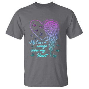 Suicide Prevention Awareness T Shirt My Son's Wings Cover My Heart Butterfly TS11 Charcoal Print Your Wear