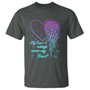 Suicide Prevention Awareness T Shirt My Son's Wings Cover My Heart Butterfly TS11 Dark Heather Print Your Wear