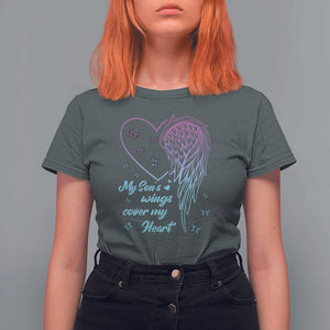 Suicide Prevention Awareness T Shirt For Women My Son's Wings Cover My Heart Butterfly TS11 Dark Heather Print Your Wear