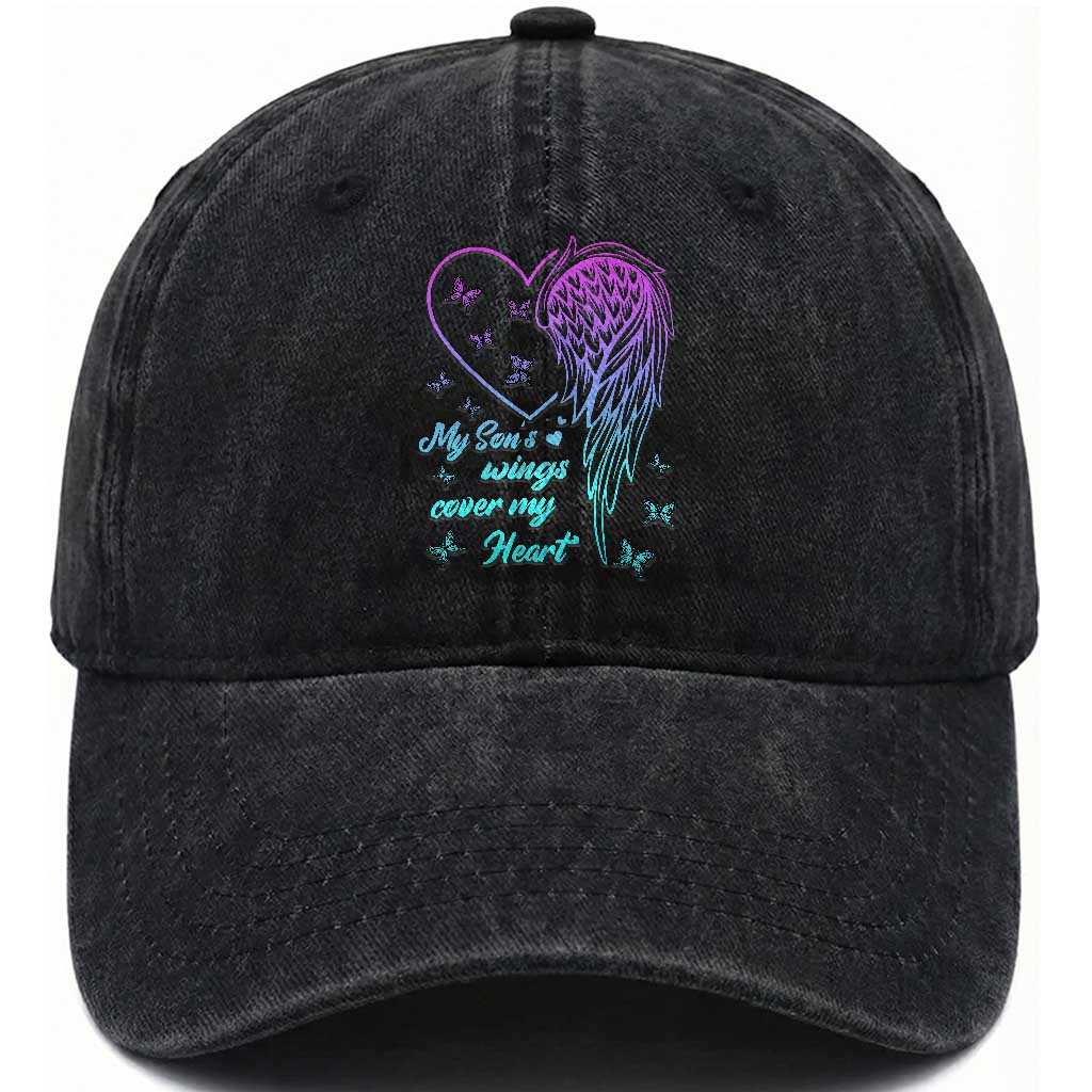 Suicide Prevention Awareness Washed Cotton Baseball Cap My Son's Wings Cover My Heart Butterfly TS11 Print Your Wear