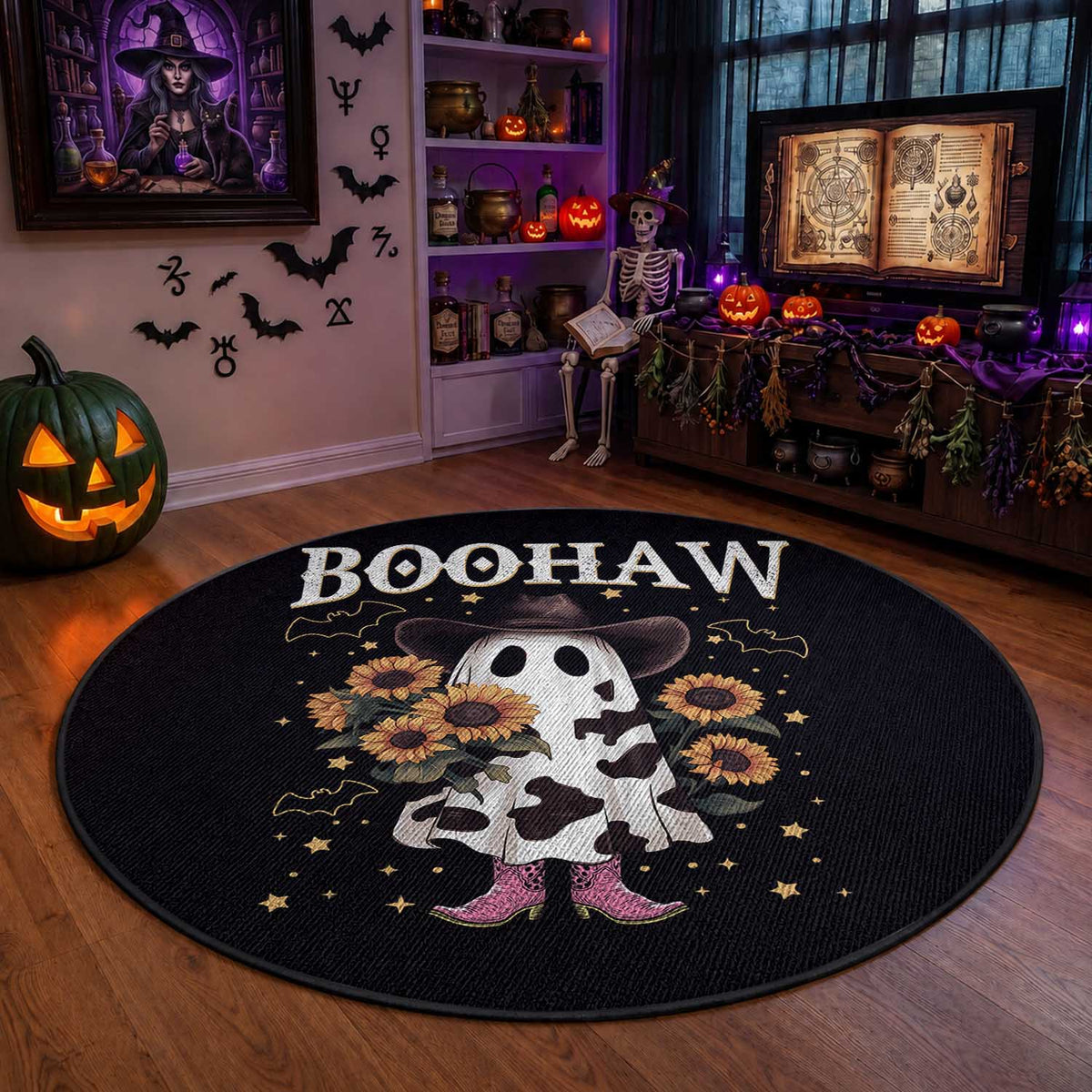 Funny Boohaw Halloween Western Cowboy Ghost Round Rug