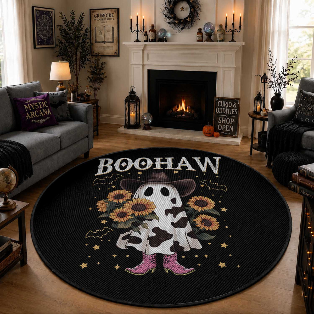 Funny Boohaw Halloween Western Cowboy Ghost Round Rug