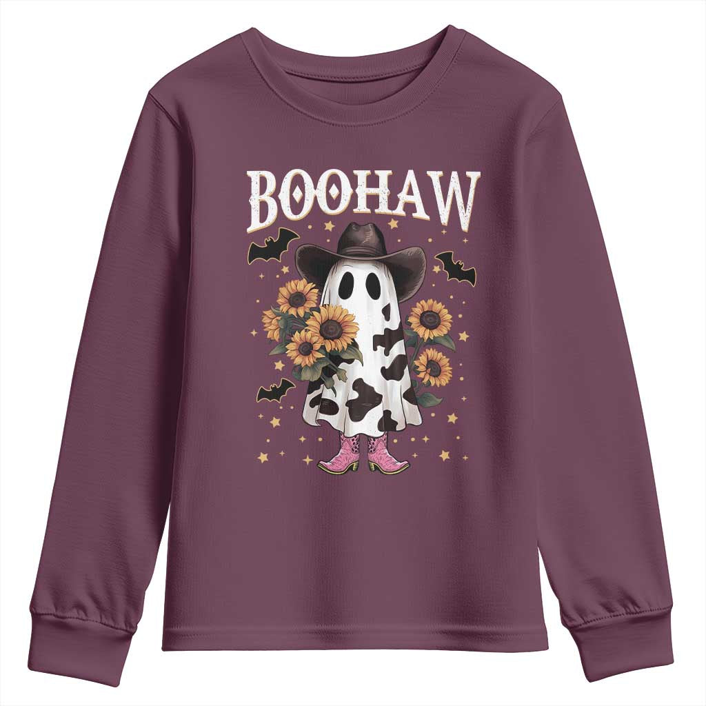 Funny Boohaw Halloween Western Cowboy Ghost Youth Sweatshirt TS11 Maroon Print Your Wear