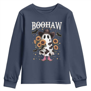 Funny Boohaw Halloween Western Cowboy Ghost Youth Sweatshirt TS11 Navy Print Your Wear