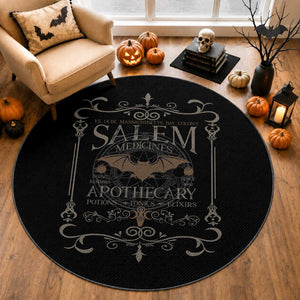 Halloween Salem Witch Round Rug Salem Ye Olde Massachusetts Bay Colony Gothic Bat