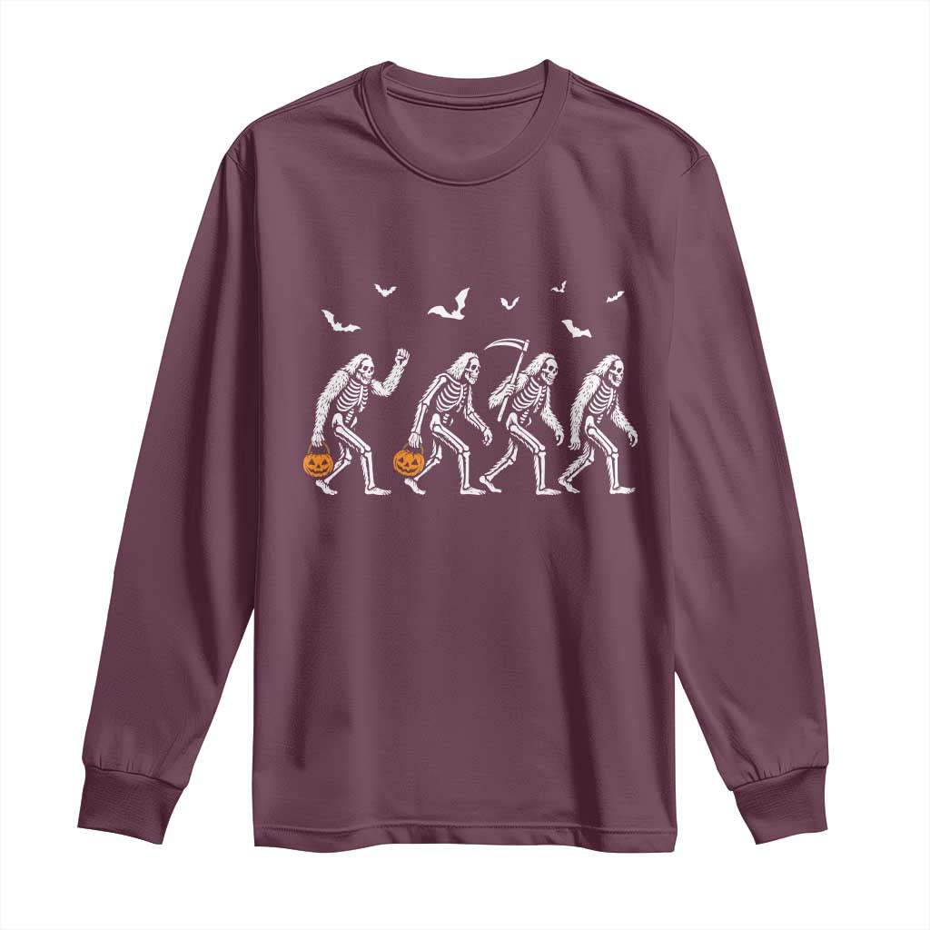 Funny Halloween Bigfoot Long Sleeve Shirt Skeleton Sasquatch Jack O Lantern TS11 Maroon Print Your Wear