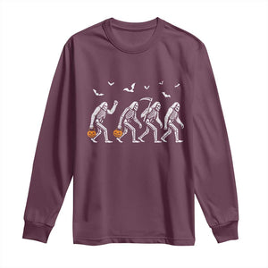 Funny Halloween Bigfoot Long Sleeve Shirt Skeleton Sasquatch Jack O Lantern TS11 Maroon Print Your Wear