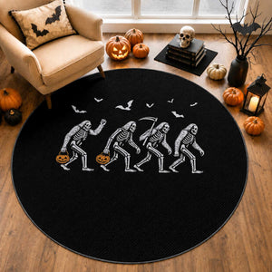 Funny Halloween Bigfoot Round Rug Skeleton Sasquatch Jack O Lantern