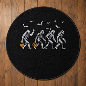 Funny Halloween Bigfoot Round Rug Skeleton Sasquatch Jack O Lantern