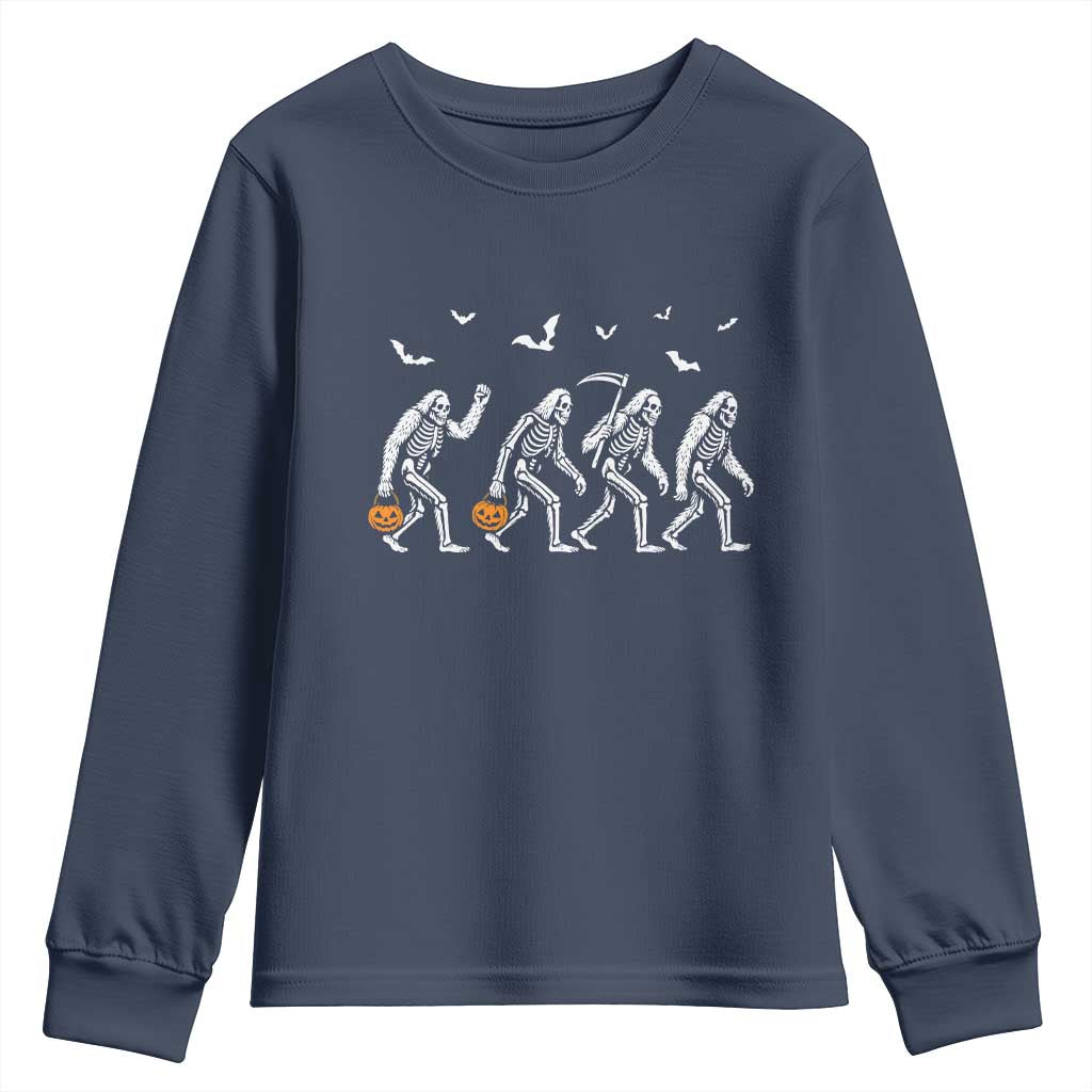 Funny Halloween Bigfoot Youth Sweatshirt Skeleton Sasquatch Jack O Lantern TS11 Navy Print Your Wear