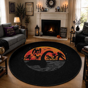 Funny Halloween Cryptid Folklore Bigfoot Alien Mothman Round Rug