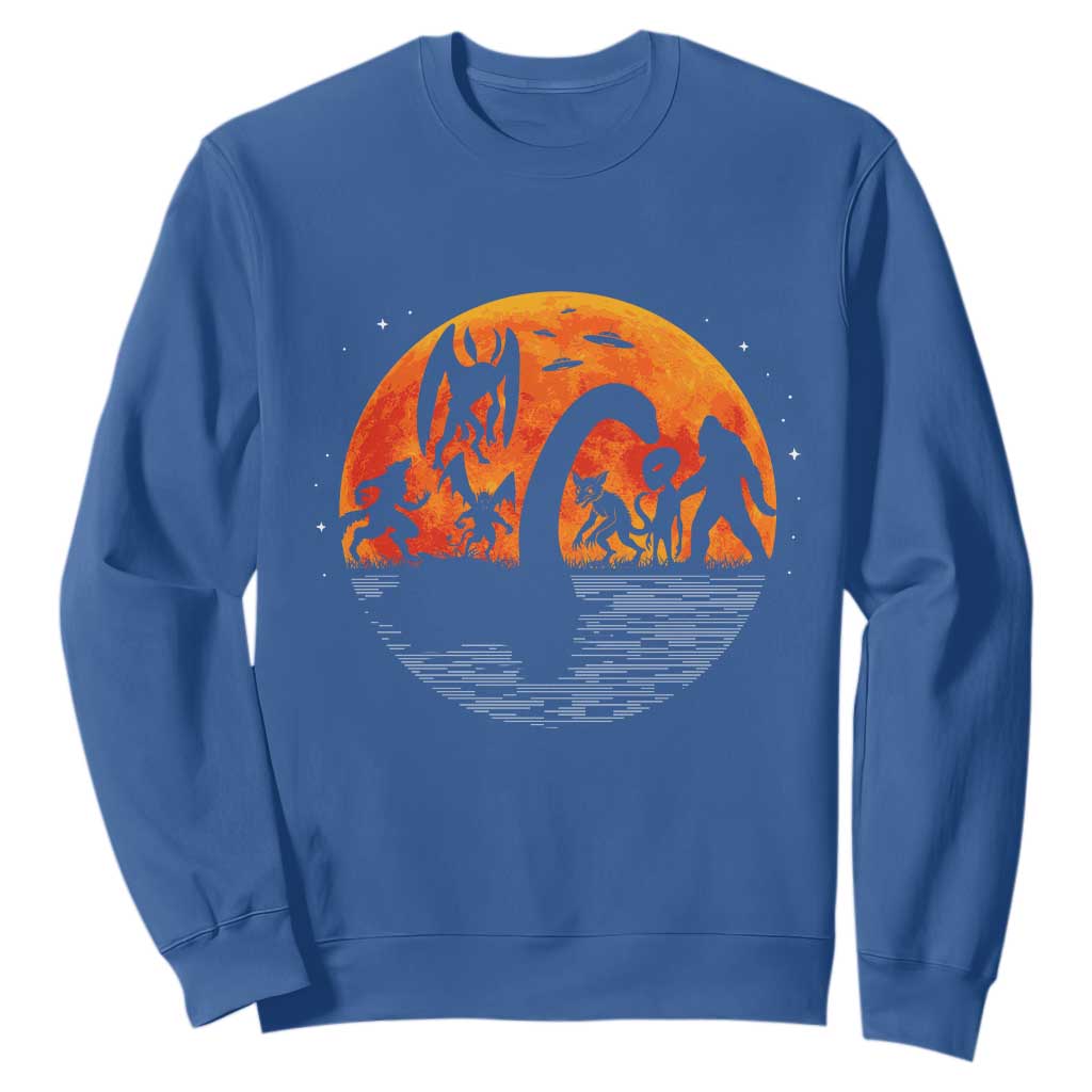 Funny Halloween Cryptid Folklore Bigfoot Alien Mothman Sweatshirt TS11 Royal Blue Print Your Wear