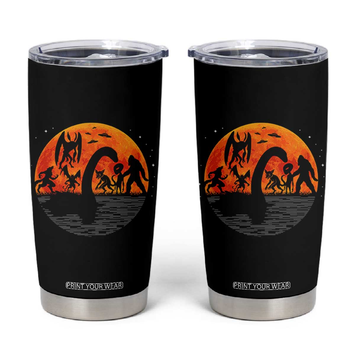 Funny Halloween Cryptid Folklore Bigfoot Alien Mothman Tumbler Cup TS11 Black Print Your Wear