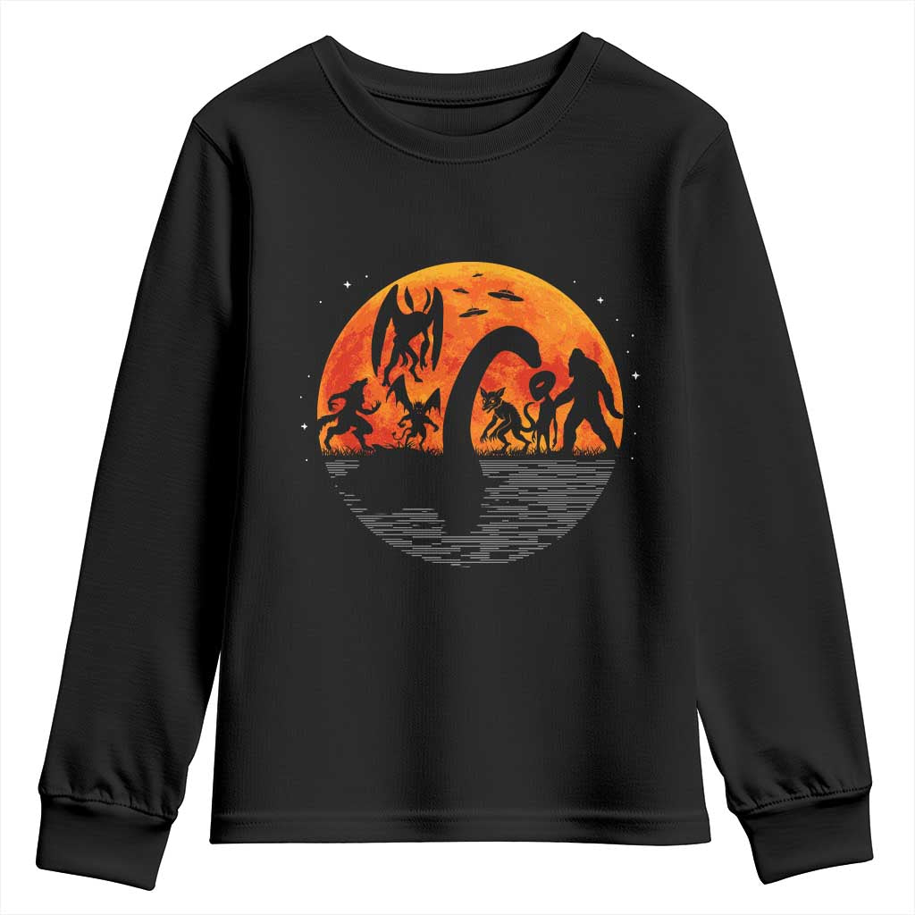 Funny Halloween Cryptid Folklore Bigfoot Alien Mothman Youth Sweatshirt TS11 Black Print Your Wear