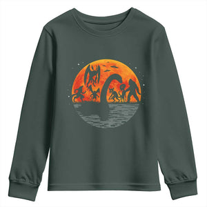 Funny Halloween Cryptid Folklore Bigfoot Alien Mothman Youth Sweatshirt TS11 Dark Forest Green Print Your Wear