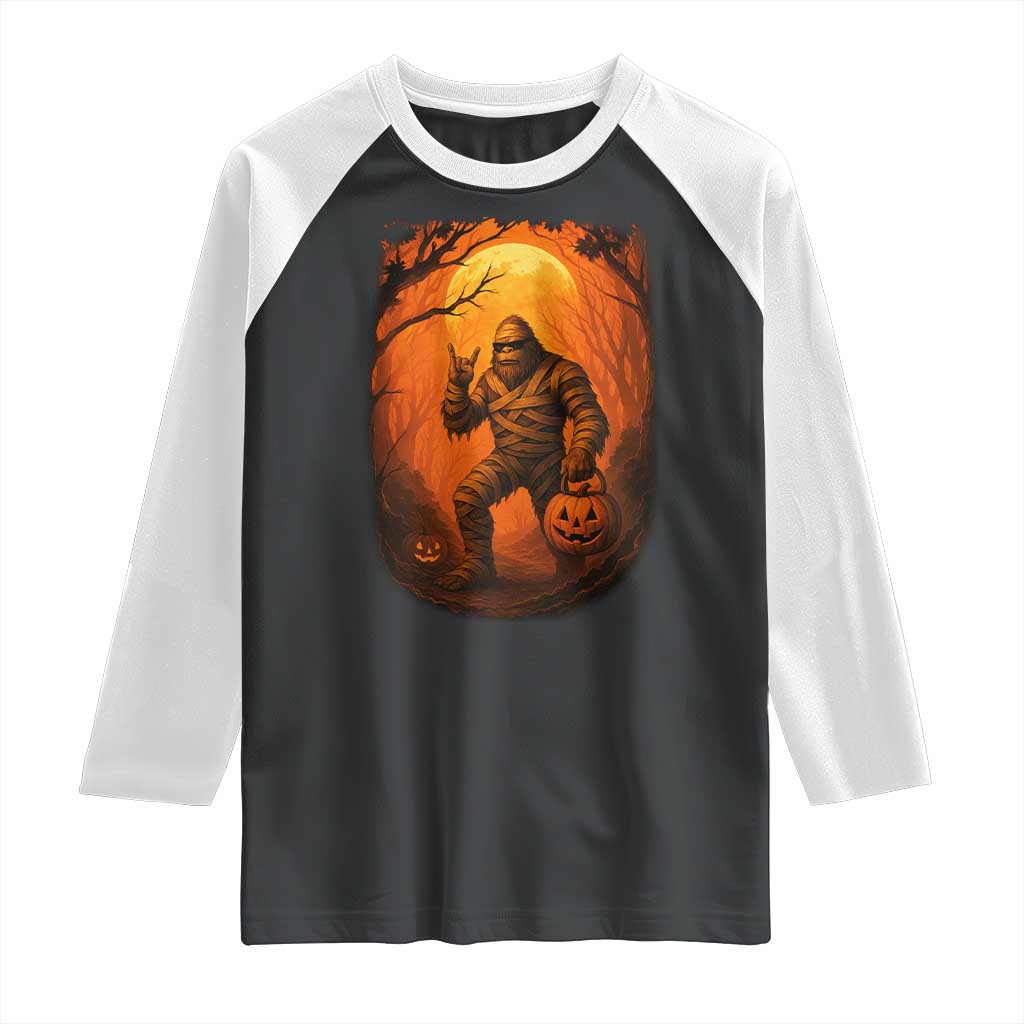 Funny Halloween Bigfoot Scary Spooky Cryptid Sasquatch Raglan Shirt TS11 Black White Print Your Wear
