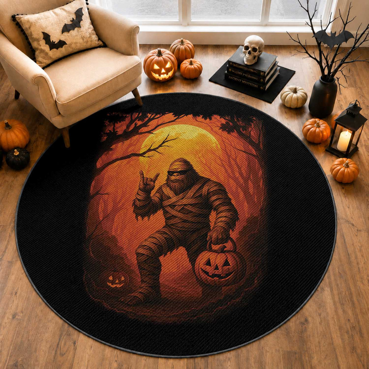 Funny Halloween Bigfoot Scary Spooky Cryptid Sasquatch Round Rug