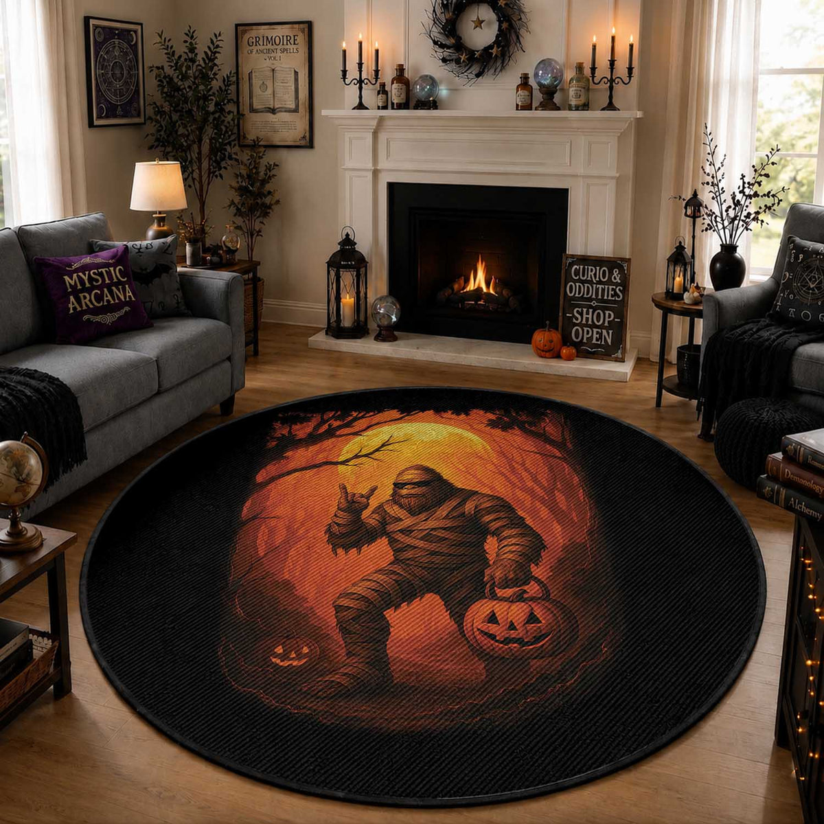 Funny Halloween Bigfoot Scary Spooky Cryptid Sasquatch Round Rug