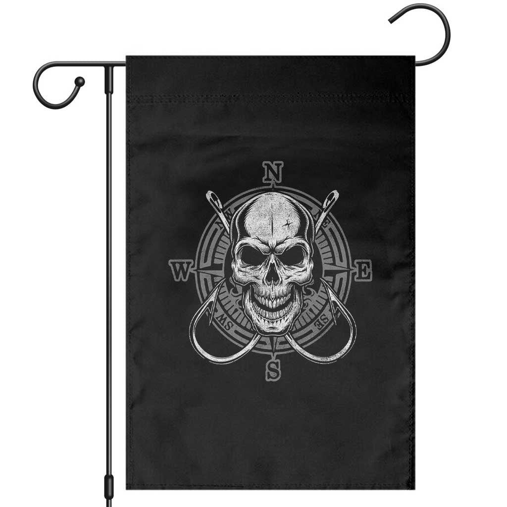Funny Fishing Lover Garden Flag Pirate Skull Fishing Hook Compass TS11 Black Print Your Wear