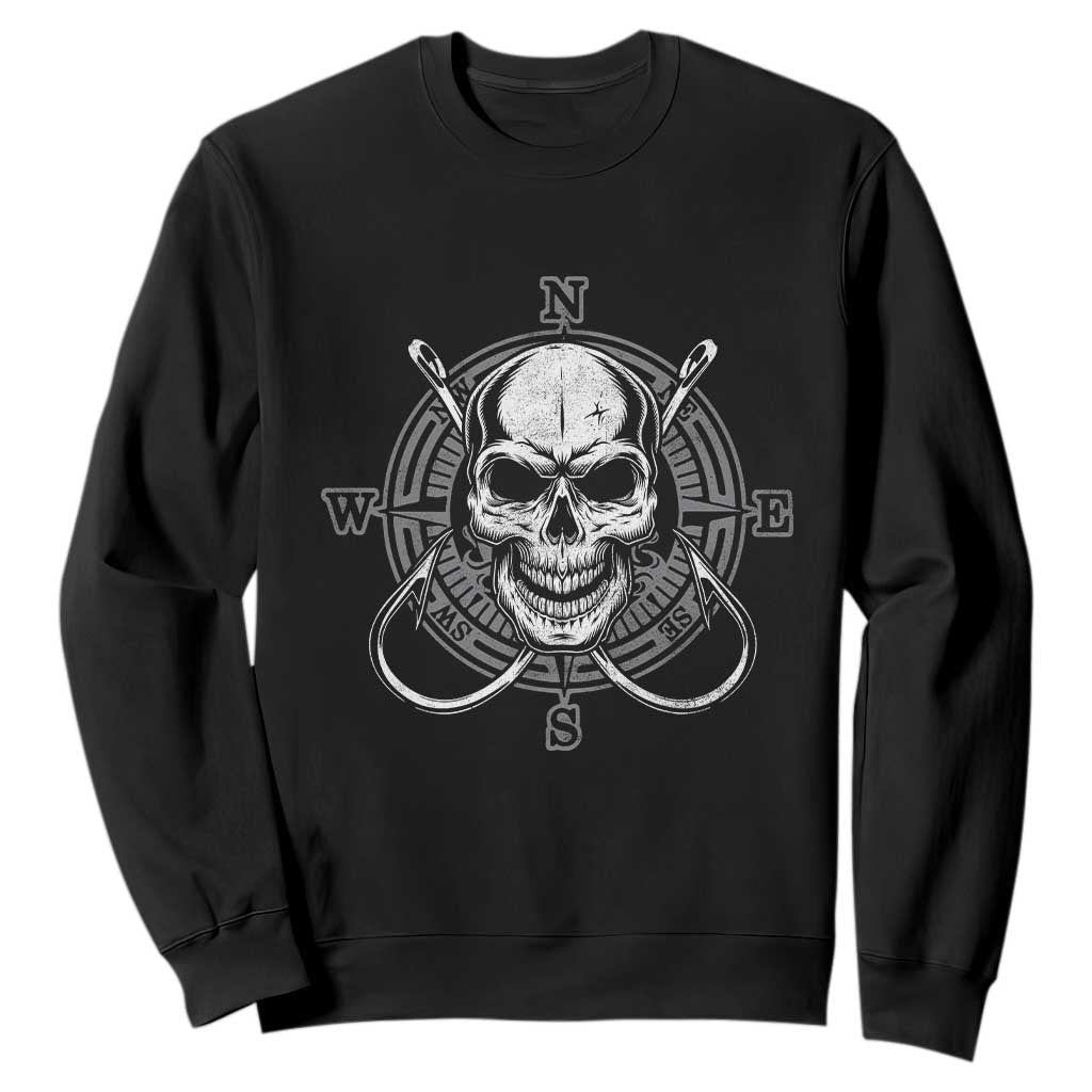 Funny Fishing Lover Sweatshirt Pirate Skull Fishing Hook Compass TS11 Black Print Your Wear
